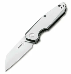 Boker Plus 01BO083 Petit Linerlock, 2.8" D2 Plain Blade, Stainless Steel Handle