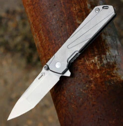 Boker Plus 01BO764 Kihon, 3.3" D2 Tanto Plain Blade, Stainless Handle