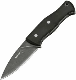 Boker Plus 02BO065 Farkas Bushcraft, 3.8" Stonewash D2 Plain Blade, Black Micarta Handle