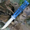Bear & Son 117BL Butterfly Knife, 4" Stainless Plain Blade, Blue Metal Alloy Handle