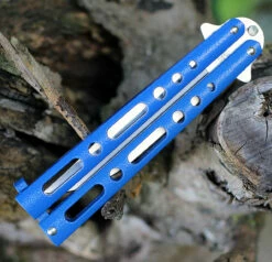 Bear & Son 117BL Butterfly Knife, 4" Stainless Plain Blade, Blue Metal Alloy Handle -Knifeworks Sales Shop 117BL.3 88248.1594913702