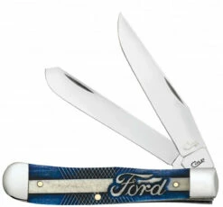 Case Ford Trapper 14323, 4.125" Closed Length SS Blade, Smooth Bone With Blue Color Wash And Black Defintion Handle