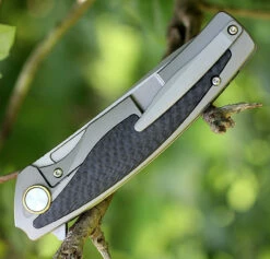 Bestech T1706B Predator, 3.6" CPM-S35VN Plain Blade, Gray Titanium Handle W/Carbon Fiber Inlay -Knifeworks Sales Shop 1706b.2 48762.1566585959