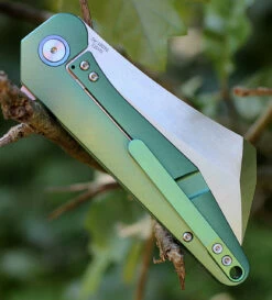 Artisan Osprey ATZ1803GGNS, 3.74" S35VN Plain Blade, Green TC4 Titanium Handle