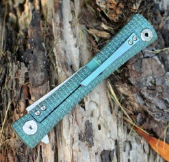 Artisan ATZ1805GGNM S Waistline, 4" M390 Plain Blade, Green Titanium Handle -Knifeworks Sales Shop 1805ggnm.1 25119.1566586001