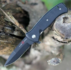 Al Mar Mini S.E.R.E. 2020 Night Linerlock A/O 2205, 3" D2 Matte Black Titanium Combo Blade, G-10 Handle
