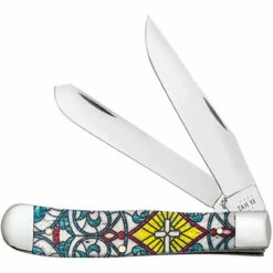 Case Trapper 38817- Stained Glass Cross Natural Bone Color Wash (6254 SS)