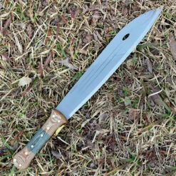 Condor Primitive Bush Machete, 12" Satin 1075 Carbon Steel Blade, Black Linen Micarta Handle, Brown Leather Sheath -Knifeworks Sales Shop 390212hc.3 89041.1566586167