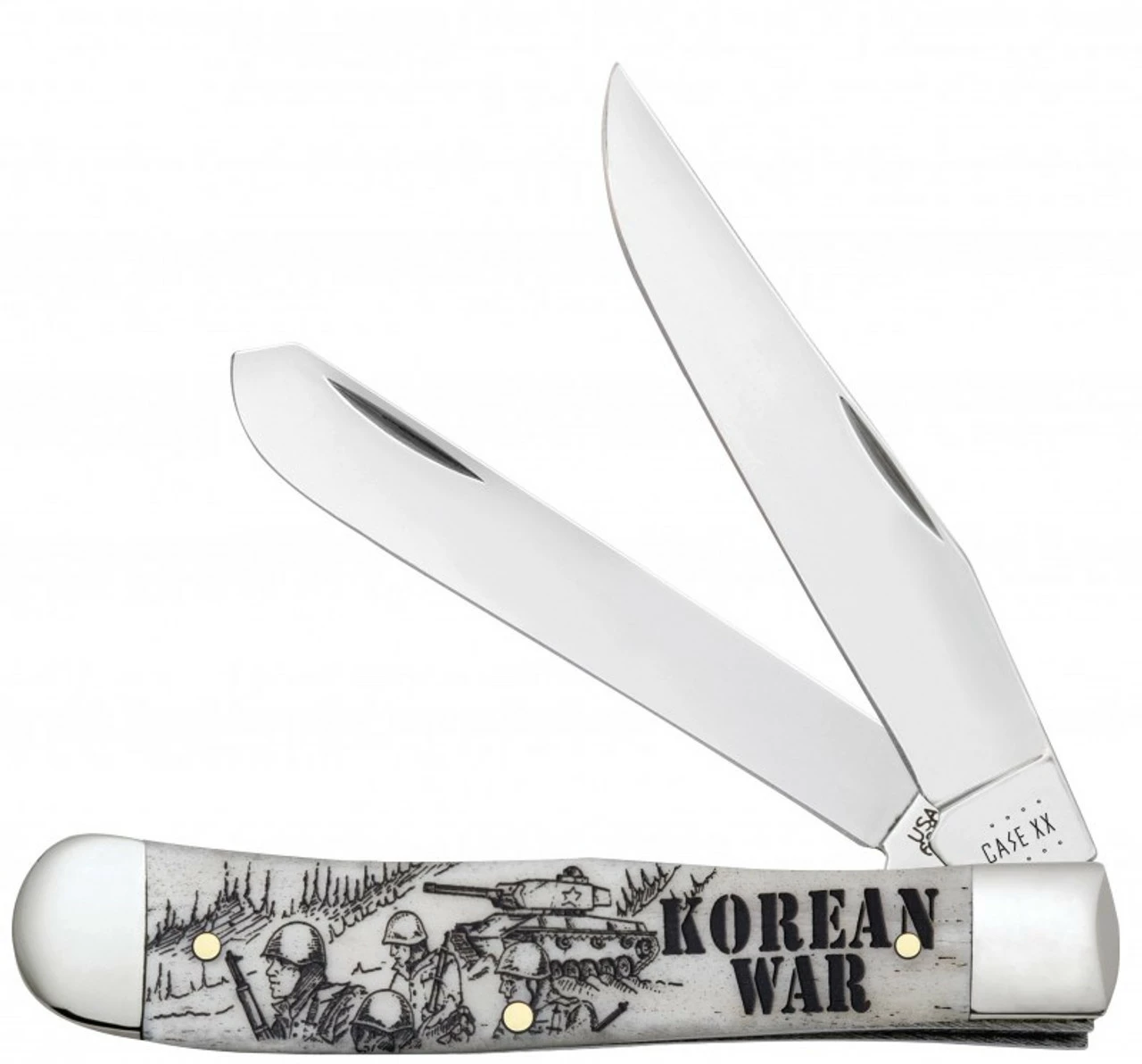 Case Trapper - War Series Korean War - 50951 Embellished Smooth Natural Bone Handle (6254 SS) 1 Case Trapper - War Series Korean War - 50951 Embellished Smooth Natural Bone Handle (6254 SS)
