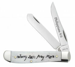 Case Mini Trapper Religious Sayings - Philippians 4:6 - 60869 Embellished Smooth Natural Bone Handle (6207 SS)