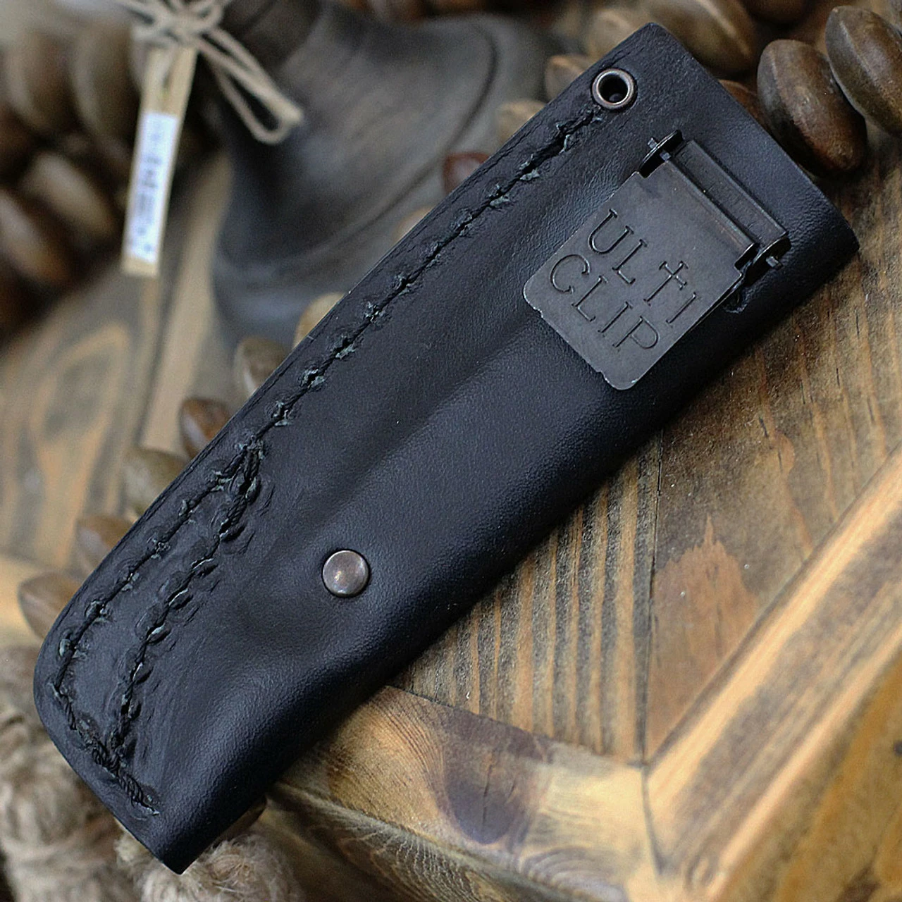 Boker AK1 Fixed Blade 123502, 3" RWL-34 Satin Reverse Tanto Blade, Mustard Burlap Micarta Handle, Black Leather Sheath 4 Boker AK1 Fixed Blade 123502, 3" RWL-34 Satin Reverse Tanto Blade, Mustard Burlap Micarta Handle, Black Leather Sheath - Image 4