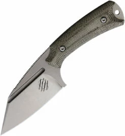 Akeron La Sanction By Bastinelli AKN002G, 2.75" Bohler N690 Stonewashed Full Tang Blade, Green Canvas Micarta Handle