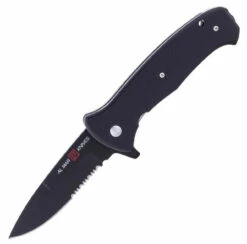 Al Mar S.E.R.E. 2020 Night Linerlock A/O 2206, 3.6" D2 Matte Black Titanium Combo Blade, G-10 Handle
