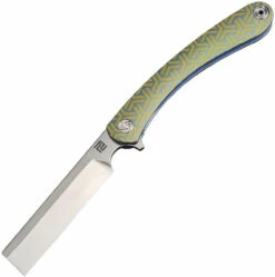Artisan Orthodox ATZ1817GSBU02, 2.75" Satin S35VN Blade, Blue & Gold Titanium Geometric Pattern Handle