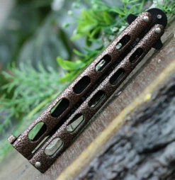 Bear & Son Cutlery 30th Anniversary Butterfly Knife ANN115CV , 4" 440 Black Embellished Blade, Copper Vein Handle -Knifeworks Sales Shop Ann115CV.2 69751.1618349026