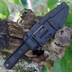 Bastinelli Creations Montana Serrated Fixed Blade BAS225S, 6.5" N690 Black Plain Blade, Black Kraton Handle, Black Kydex Sheath -Knifeworks Sales Shop BA225S.2 78408.1623944701