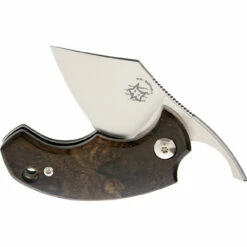 Bastinelli Creations BB Drago Friction Folder, 1.75" N690 Satin Plain Blade, Ziricote Wood Handle, Brown Leather Pouch -Knifeworks Sales Shop BAS203Z 2 58685.1620834067