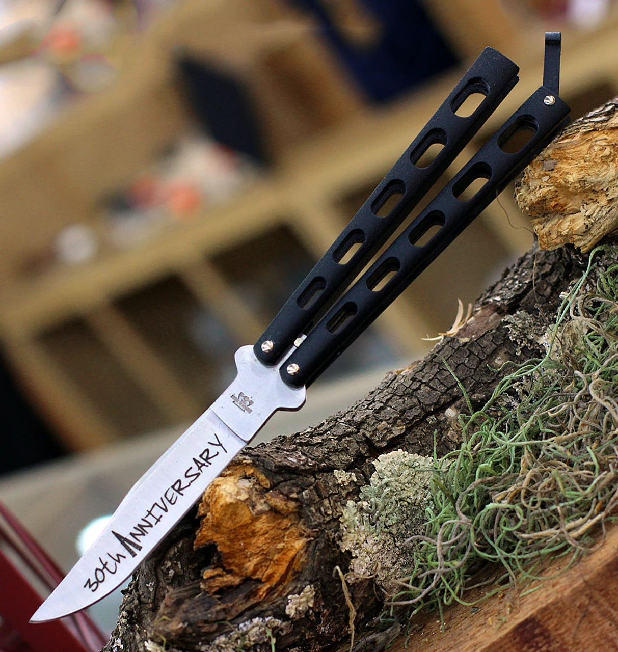 Bear & Son Cutlery 30th Anniversary Butterfly Knife ANN114B, 4.25" 440 Satin Embellished Blade, Black Zinc Handle 1 Bear & Son Cutlery 30th Anniversary Butterfly Knife ANN114B, 4.25" 440 Satin Embellished Blade, Black Zinc Handle