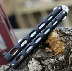 Bear & Son Cutlery 30th Anniversary Butterfly Knife ANN114B, 4.25" 440 Satin Embellished Blade, Black Zinc Handle 5 Bear & Son Cutlery 30th Anniversary Butterfly Knife ANN114B, 4.25" 440 Satin Embellished Blade, Black Zinc Handle -Knifeworks Sales Shop BCCANN114B.2 14557.1618236531