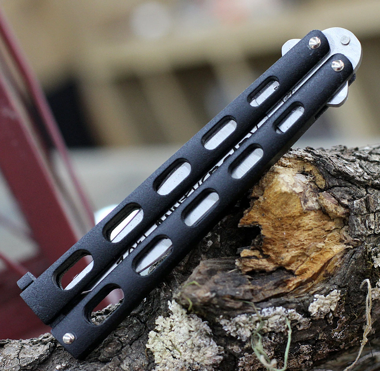 Bear & Son Cutlery 30th Anniversary Butterfly Knife ANN114B, 4.25" 440 Satin Embellished Blade, Black Zinc Handle 3 Bear & Son Cutlery 30th Anniversary Butterfly Knife ANN114B, 4.25" 440 Satin Embellished Blade, Black Zinc Handle - Image 3