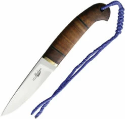 BenJahmin Knives Stacked Leather Hunter BKA017, Stainless Steel Blade, Brown Wood Handle W/ Lanyard Hole