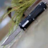 CobraTec Knives BLKKCTS Black King Cobra, 4" D2 Steel Tanto Part Serrated Blade, Anodized Aviation Aluminum W/ Carbon Fiber Inlay