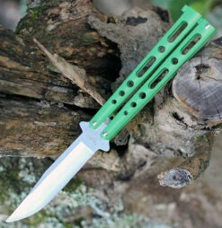 Knifeworks Sales Shop 20 BenchMark Balisong Butterfly Knife - Green (4" Satin Clip Point) BM010