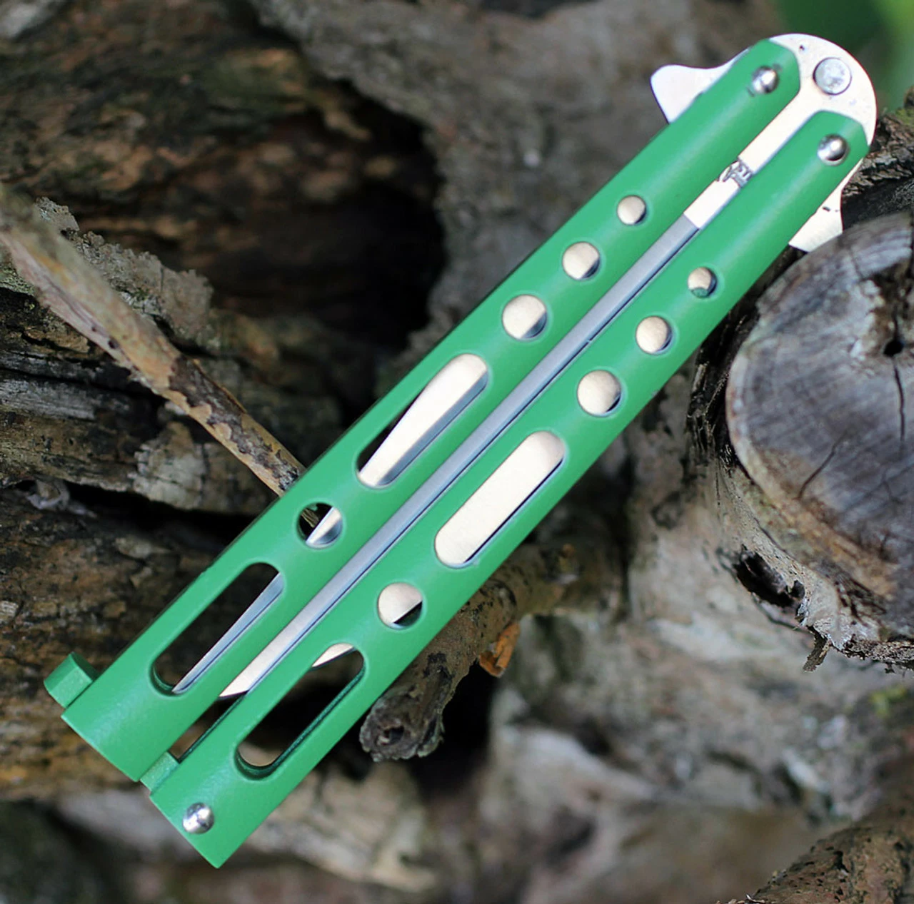 BenchMark Balisong Butterfly Knife - Green (4" Satin Clip Point) BM010 3 BenchMark Balisong Butterfly Knife - Green (4" Satin Clip Point) BM010 - Image 3