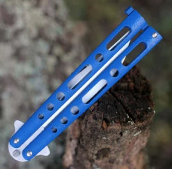 BenchMark Balisong 011, 4.0" Stainless Steel Clip Point Plain Blade, Blue Handle -Knifeworks Sales Shop BM011 49356.1595517460