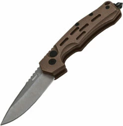 Boker Plus Thunder Storm Button Lock 01BO794N, 2.83" AUS-8 Plain Blade, Coyote Aluminum Handle