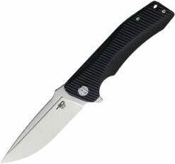 Bestech Mako BG27A Flipper Knife, 3.74" D2 Drop Point Blade, Milled Black G-10 Handle