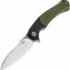 Bestech Knives Penguin Flipper Knife BG32A, 3.6" D2 Satin & Stonewash Plain Blade, Green & Black G-10 Handle
