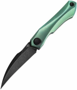 Bestech Knives Ivy BT2004E Flipper Knife, 3" S35VN Black Stonewashed Hawkbill Blade, Green Titanium Handles