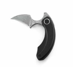 Bestech Knives Strelit BT2103H, 2.19" Damascus Reverse Hawkbill Plain Blade, Black Stonewashed Titanuim Handles