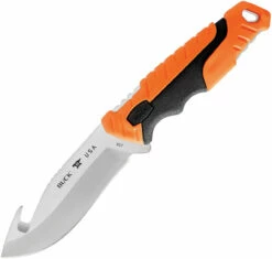Buck Knives Buck 657 Orange Pursuit Pro Large Guthook Fixed Blade, 4.5" S35VN Satin Guthook Blade, Black & Orange Glass Filled Nylon Handle