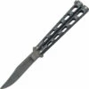 Bear & Son 114D Butterfly Knife, 4" Damascus Blade, Silver Vein Die Cast Metal Handles
