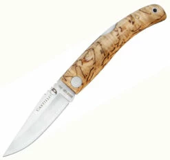 Castillo Knives Navaja Lockback Folding, C1CUB, 3" Satin Sandvik 14C28N Blade, Curly Birch Wood Handle
