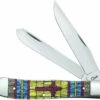 Case Trapper 38713, 4 1/8" Closed Length SS Blades, Smooth Natural Bone W/ Stained Glass Cross Handle