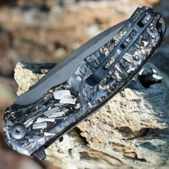 CIVIVI Praxis Flipper - Golden Shred CF (3.75" 9Cr18MoV Blk SW) C803J -Knifeworks Sales Shop CIVC803J.2 03874.1660666623