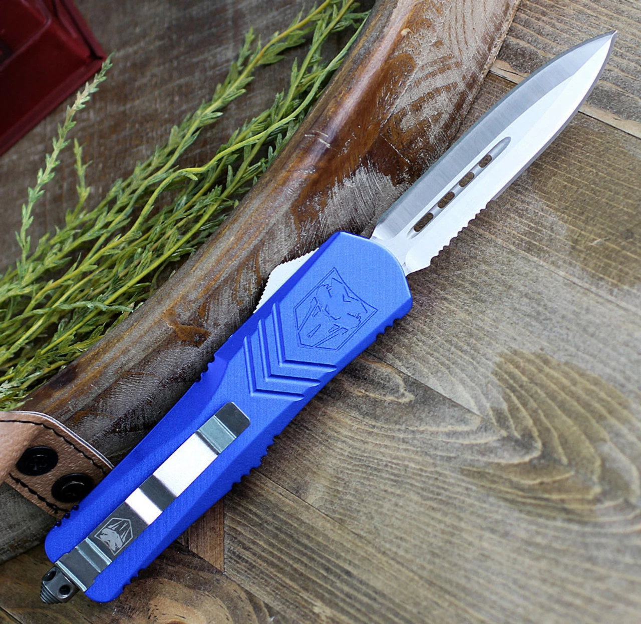 CobraTec Blue FS-X OTF Knife CTKLBLUFS-XLDAG1SS, 3.75" D2 Steel Dagger Serrated Blade, Blue Aluminum Handle 2 CobraTec Blue FS-X OTF Knife CTKLBLUFS-XLDAG1SS, 3.75" D2 Steel Dagger Serrated Blade, Blue Aluminum Handle - Image 2