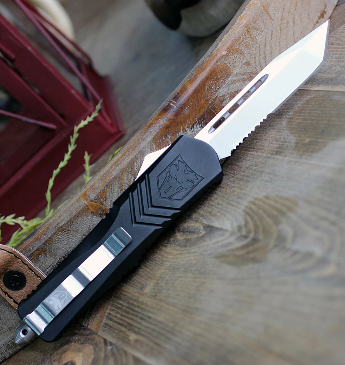 CobraTec Black FS-X OTF Knife CTKLBLKFS-XLTS, 3.75" D2 Steel Tanto Serrated Blade, Black Aluminum Handle 2 CobraTec Black FS-X OTF Knife CTKLBLKFS-XLTS, 3.75" D2 Steel Tanto Serrated Blade, Black Aluminum Handle - Image 2