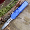 CobraTec Blue FS-X OTF Knife CTKLBLUFS-XLDAG1SS, 3.75" D2 Steel Dagger Serrated Blade, Blue Aluminum Handle