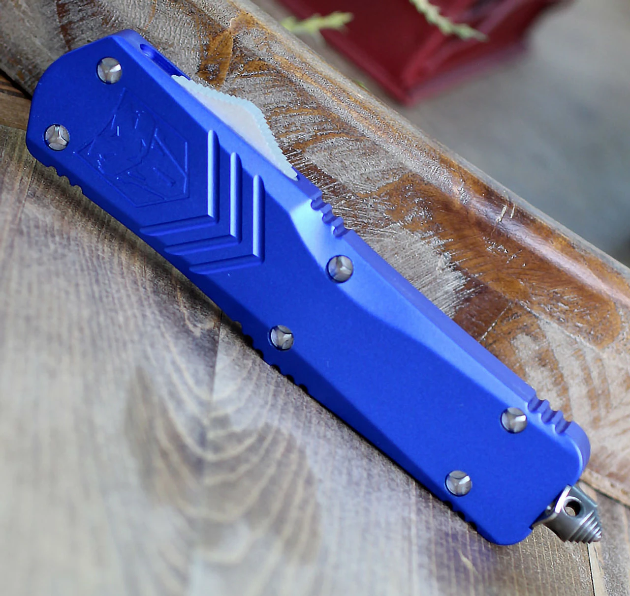 CobraTec Blue FS-X OTF Knife CTKLBLUFS-XLDAG1SS, 3.75" D2 Steel Dagger Serrated Blade, Blue Aluminum Handle 3 CobraTec Blue FS-X OTF Knife CTKLBLUFS-XLDAG1SS, 3.75" D2 Steel Dagger Serrated Blade, Blue Aluminum Handle - Image 3