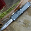 CobraTec Gray FS-X OTF Knife CTKLGRYFS-XLDAG2SS, 3.75" D2 Steel Dagger Double Serrated Blade, Gray Aluminum Handle