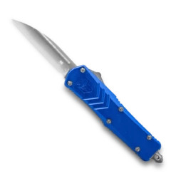 CobraTec Blue FS-X OTF Knife CTKSBLUFS-XSWNS, 2.75" D2 STeel Wharncliff Plain Blade, Blue Aluminum Handle
