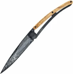 Deejo 37g Dragonfly DEE1GB154, 3.75" Z40C13 Black Titanium Plain Blade, Olive Wood Handle