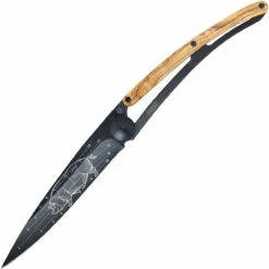 Deejo 390g Tattoo Prime Cuts DEE3GB152, 7.5" Z40C13 Black Titanium Plain Blade, Olive Wood Handle