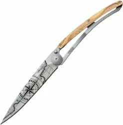 Deejo 27g Tattoo Terra DEE9CB103, 3" Z40C13 Satin Plain Blade, Olive Wood Handle