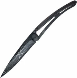 Deejo 27g Tattoo Infinity DEE9GB102, 3" Z40C13 Black Titanium Coated Plain Blade, Ebony Wood Handle