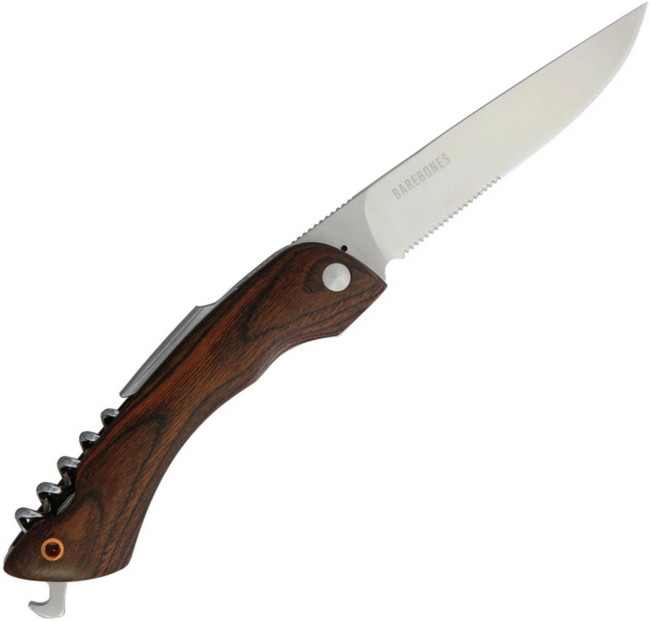 BareBones Living Folding Picnic Knife, 4" Satin 50CR15 Stainless Steel Stainless Blade, Hardwood Handle W/ Walnut Finish 1 BareBones Living Folding Picnic Knife, 4" Satin 50CR15 Stainless Steel Stainless Blade, Hardwood Handle W/ Walnut Finish